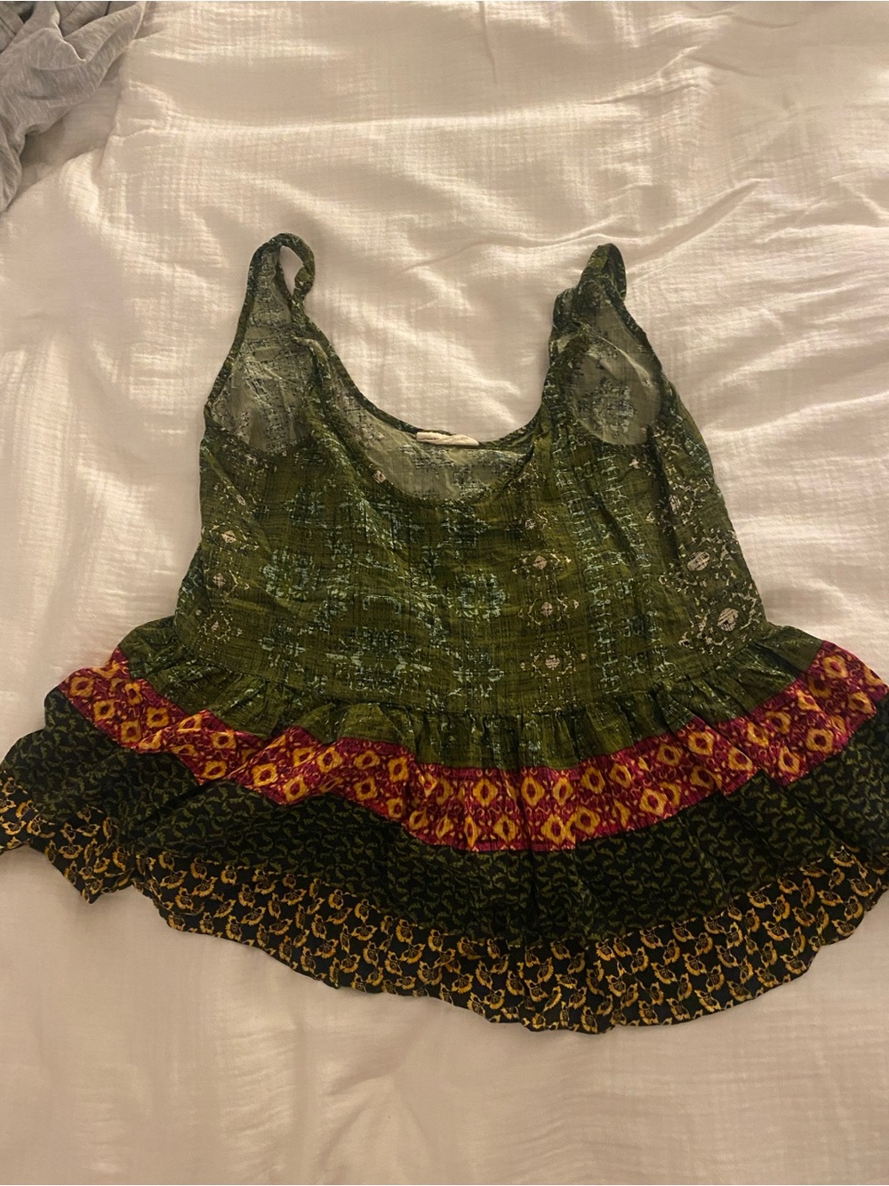 Boho Green Tiered Sleeveless Women's Top